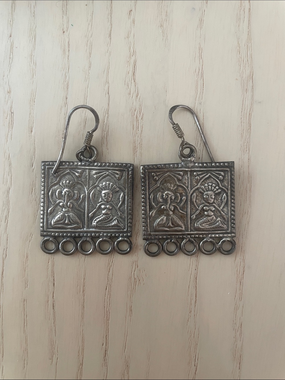 NWOT Sterling Silver Square Medallion Dangle Earrings